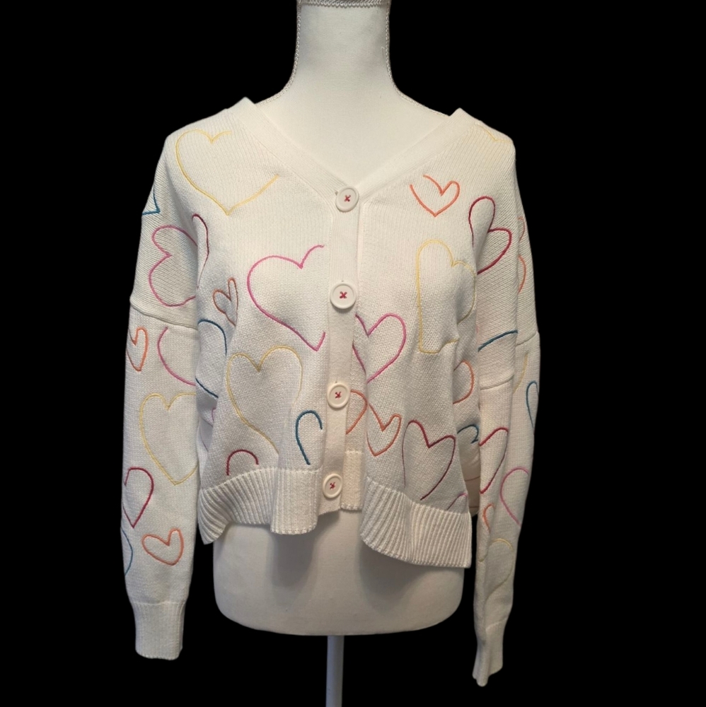 Rosenthal White and Pink Heart Cardigan
